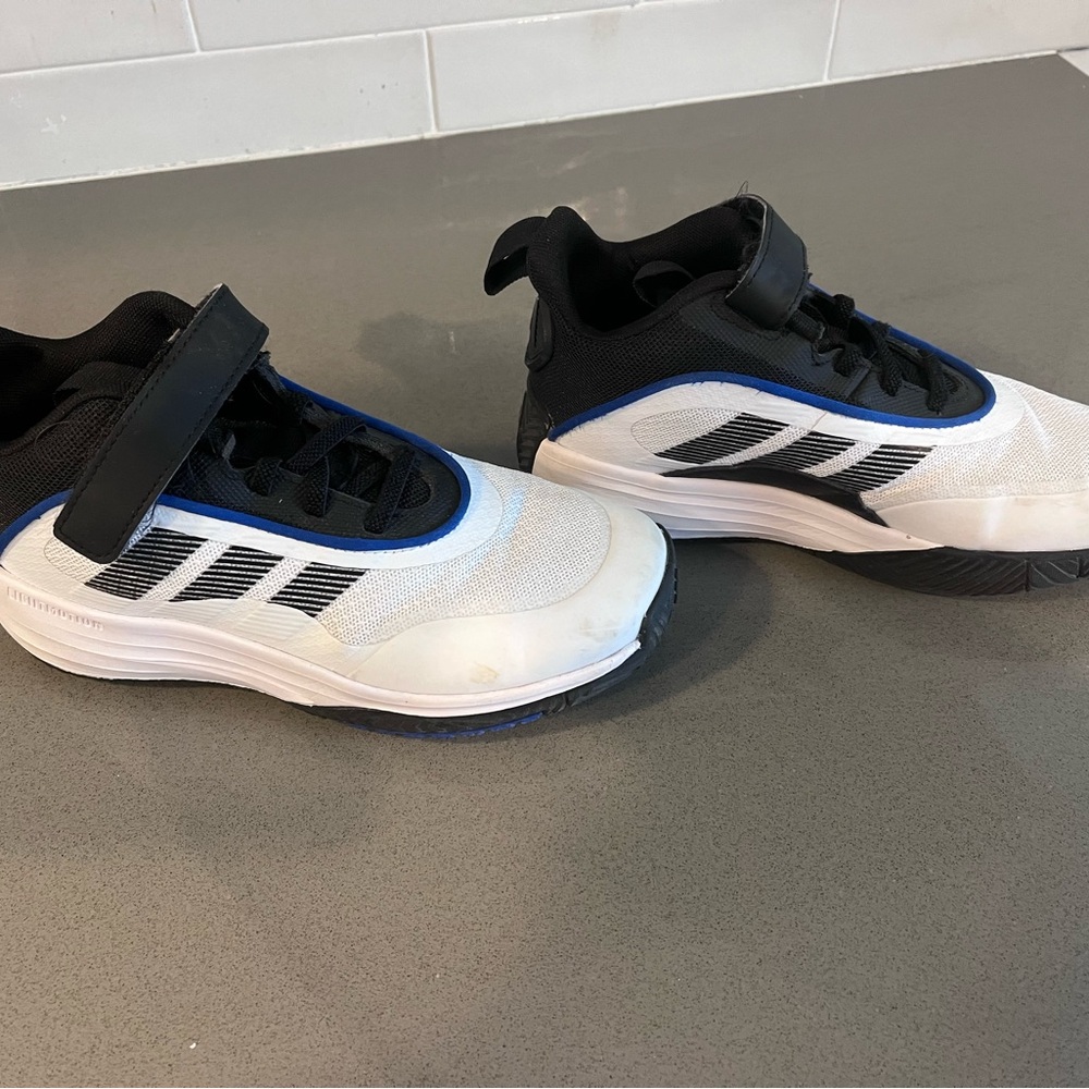 adidas Kids Black and White Sneakers with Blue Accents